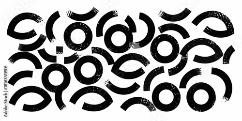 Abstract grunge black and white geometric pattern with circles and arcs