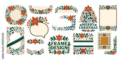ポインセチアのクリスマス装飾フレームセット、Poinsettia Christmas Floral Frame Set
