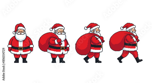 Collection of Santa Claus illustrations in different poses and movements