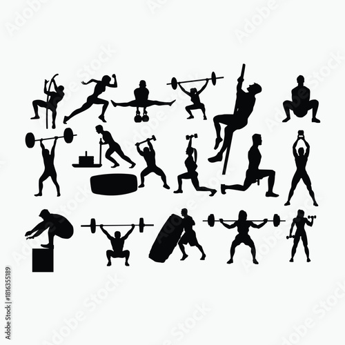 silhouettes of gym and fitness 