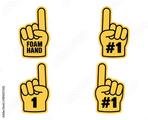 Foam Hand Number One Icon, Sports Fan Glove with Finger Up, Cheering, Support, Victory Gesture, and Champion Symbol