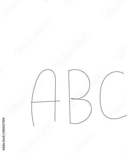 Simple hand-drawn letters A, B, C on a white background, representing basic learning and alphabet.