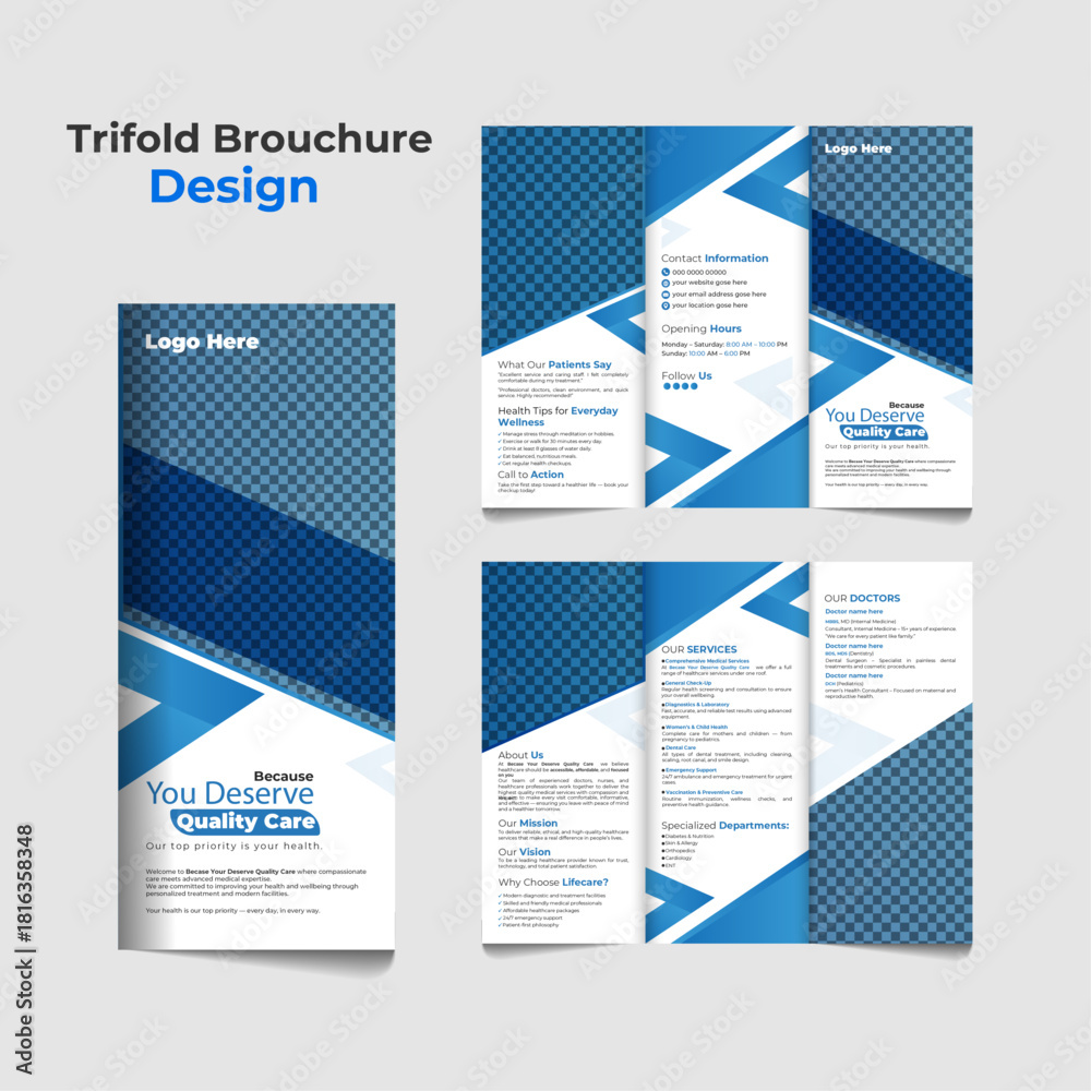 Obraz premium Creative Modern Corporate Business Trifold Brochure Template — Simple, Professional Tri-Fold Layout with Replaceable Image