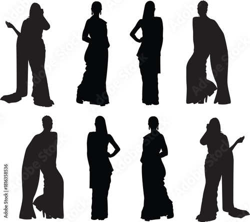 silhouettes of girls with sari 