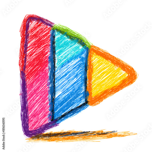 Vibrant play symbol with a playful, hand-drawn feel perfect for creative projects and designs that need a touch of fun and originality