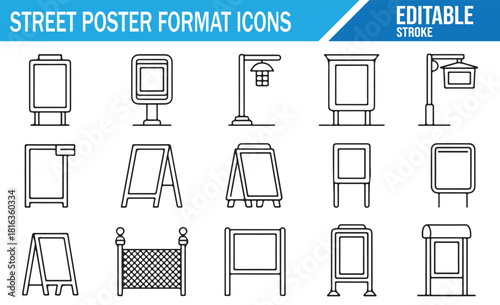 Modern outline icons for billboard and street display formats