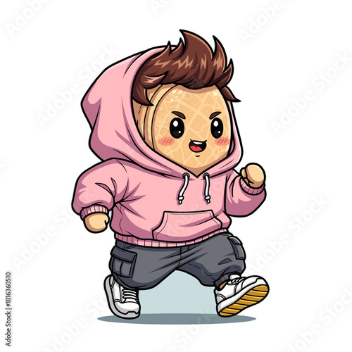 Textured_Mascot_Running_Jogging_Pink_Hoodie_Streetwear_Cartoon_Vector
