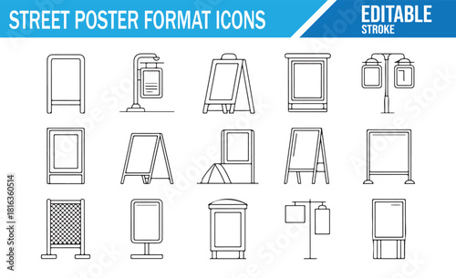 Outdoor advertising frame icons in clean minimal outline