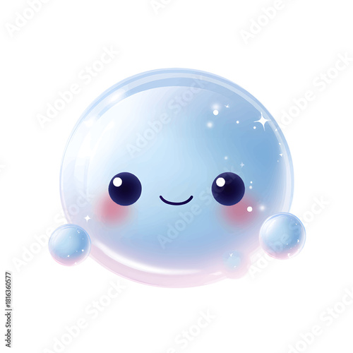 Adorable bubbly character with a cute smile and rosy cheeks, perfect for children's illustrations or cheerful designs, adding a touch of whimsical charm