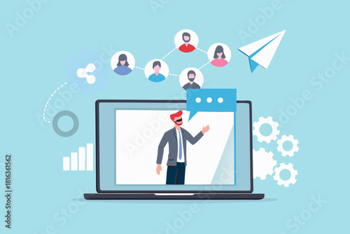 Online business meeting with team members and communication tools