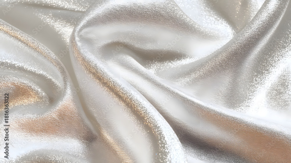 Fototapeta premium Luxurious pearlescent satin cloth background texture with soft folds.