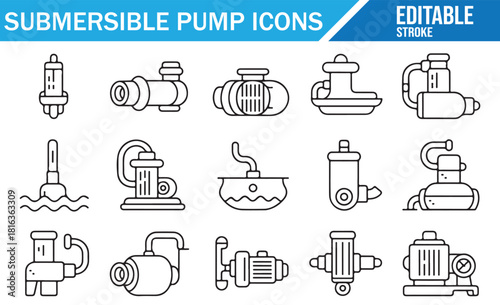 Plumbing and fluid flow device outline icon pack