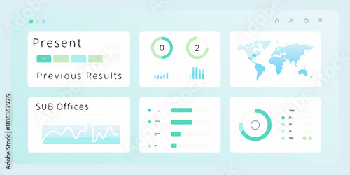 Dashboard ui with charts and world map for data visualization