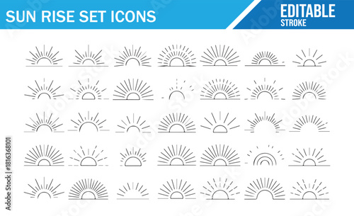 Minimal sunrise and sunset nature symbols icon pack