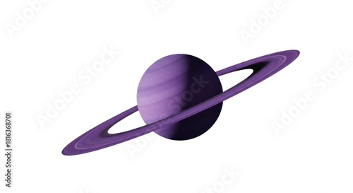 A purple planet with rings against a white background.