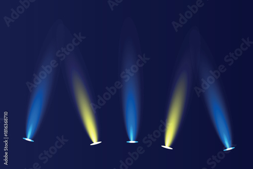 Dramatic Blue Spotlights Beams on Dark Stage Background