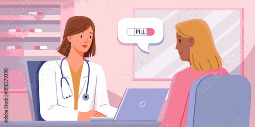 Doctor recommending medication to patient during consultation in office