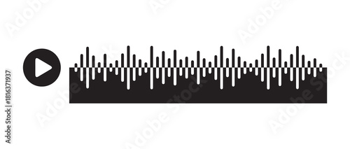 Audio waveform abstract background with play button. sound waves or voice graph visualization