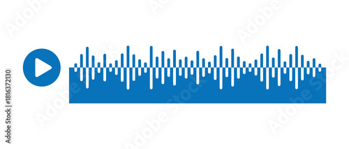 Audio player interface with sound wave blue vector icon, voice message, equalizer digital media symbol