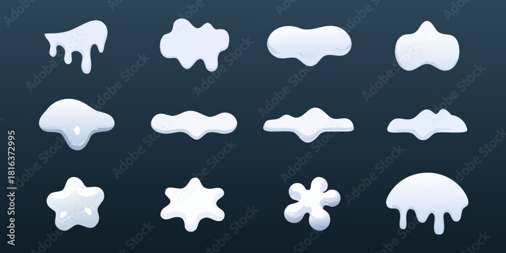 Obraz premium Cartoon snow caps and drips vector illustration set for winter designs