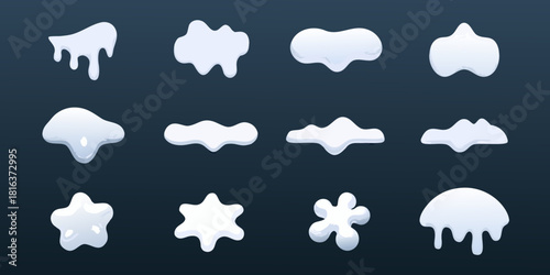 Cartoon snow caps and drips vector illustration set for winter designs
