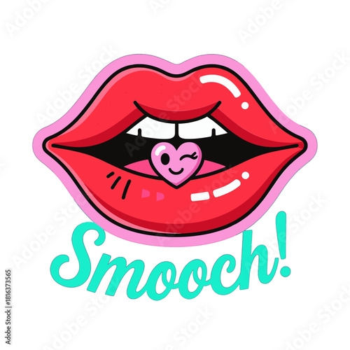 Bright Lips with Pink Heart Smooch Text