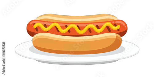 Classic Hot Dog with Mustard on a Plate
