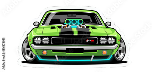 Classic Green Muscle Car with Chrome Accents