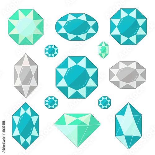 Colorful Gemstone Collection in Geometric Shapes