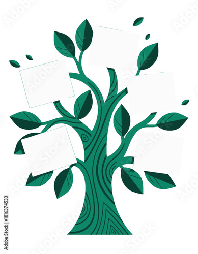 Creative Illustration of a Green Tree with Photo Frames
