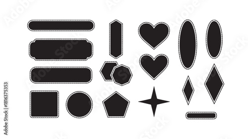a collection of various black geometric shapes and symbols including hearts diamonds and rectangles on transparent background silhouette high quality professional detailed