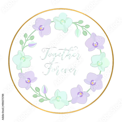 Floral Wreath with Orchids and Together Forever Text