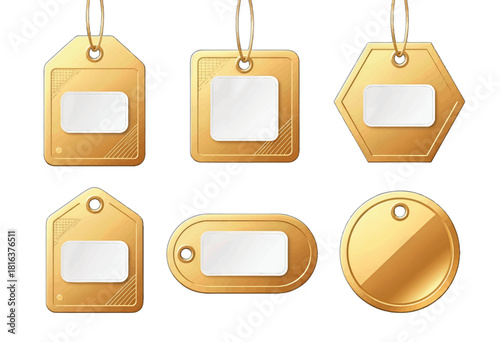 Gold Price Tags in Assorted Shapes with Blank Labels