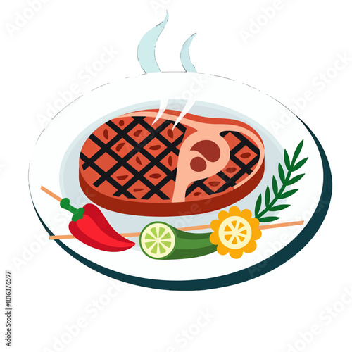 Grilled Steak with Fresh Garnishes on a Plate