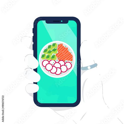 Hand Holding Phone with Colorful Food Icon