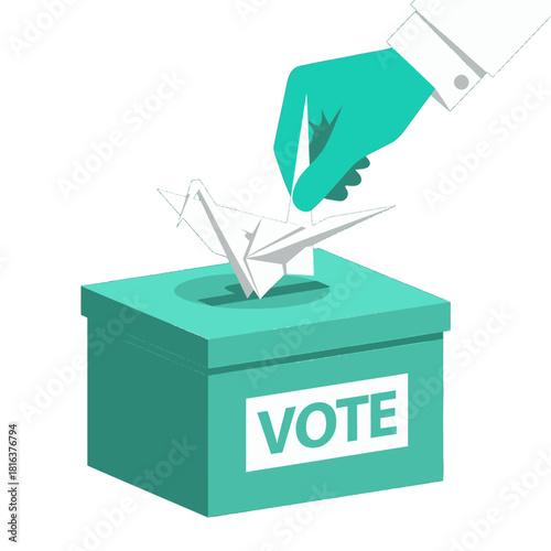 Hand Placing Paper Crane into Voting Box