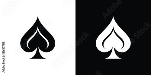 Spade Symbol Duo Black Icon on White and White Icon on Black Background