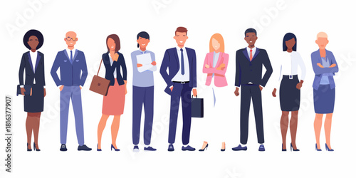 Diverse group of business professionals standing together confidently