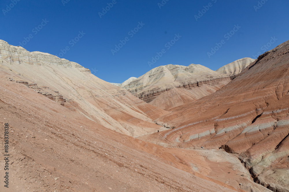 Fototapeta premium Aktau mountains in the Altyn-Emel (or Altyn Emel) national park. Zhetysu region, Kazakhstan.