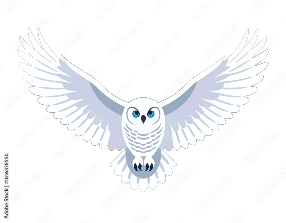 Obraz premium Spread-Wing White Owl with Blue Eyes Flying Forward