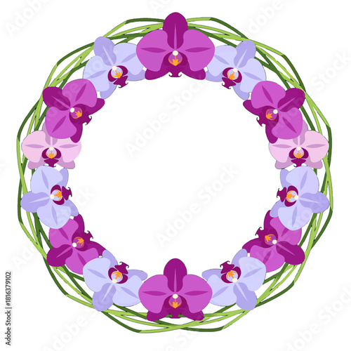 Vibrant Orchid Flower Wreath in Purple and Pink Tones