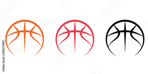 Abstract Basketball Logo Icon Set - Stylized Sport Ball Emblem for Team Branding, League, and Competition Design Vector