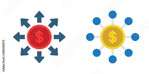 Money Distribution Network Icon Vector, Financial Investment Decentralization System Symbol, Income Sharing Graphic