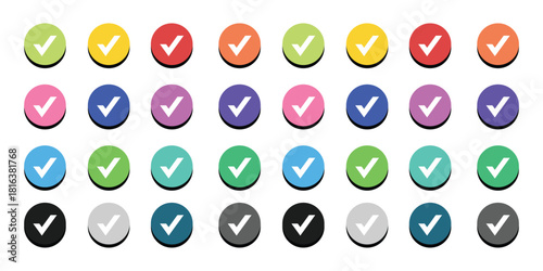 Mega Pack Colorful Check Mark Icon Set Vector, Round Tick Button Approved Success Symbol Collection, UI UX Graphic
