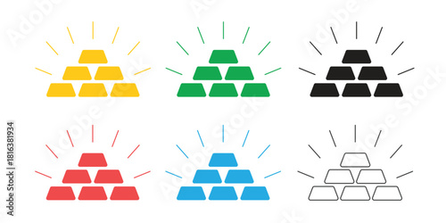 Gold Bar Stack Icon Set Vector, Wealth Investment Money Success Symbol Collection, Treasure Prize Graphic