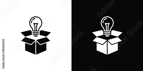 Lightbulb Over Open Cardboard Box Concept Icon on Transparent Background