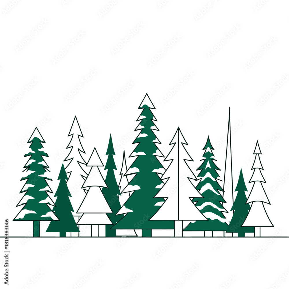 Obraz premium Enchanting forest of evergreen trees evokes winter wonder and invites festive holiday cheer for your seasonal designs and greetings, serene and simple