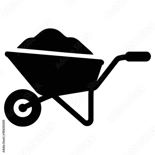 Wheelbarrow icon construction cart silhouette sand load gardening tool