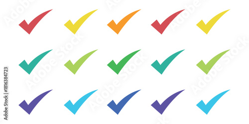 Colorful Check Mark Icon Set Vector, Tick Approved Accepted Right Symbol Collection, Yes Vote Success Graphic