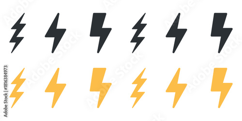 Free Download Textured Lightning Bolt Icon Set Vector Illustration, Doodle Style Electric Power Charge Symbol, Grunge Energy Flash Sign - GFXLoad